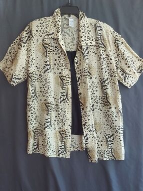 Anna And Frank 100% Silk Beige and Black Silk Animal-Print Top